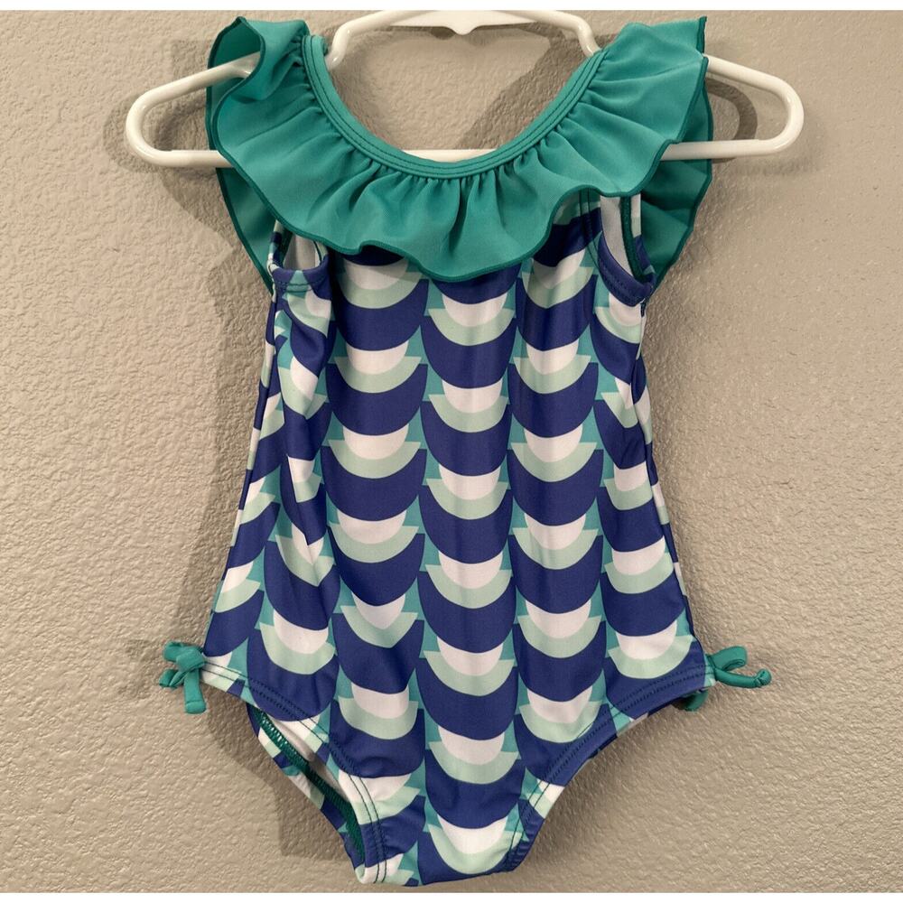 Gymboree Baby Girl Green Blue Mermaid Scallop 1 PC Swimsuit 6-12 month EUC